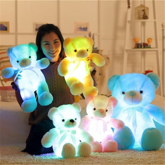 Oefntac Figurine LED Colorful Glowing Bear Plush Night Light Stuffed Toy Soft Cuddle Sleep Soother Kids Bedtime Cute Gift Multicolor for Bedroom Home Baby Room