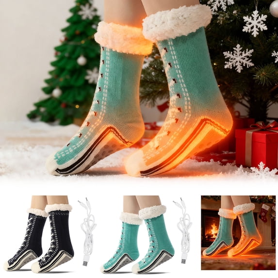 Oefntac Heated Socks USB Rechargeable Non Slip Warm Grip Indoor Flooring Camping Winter Travel Sleeping Hunting Home Boot Men Women Comfortable Breathable Pair
