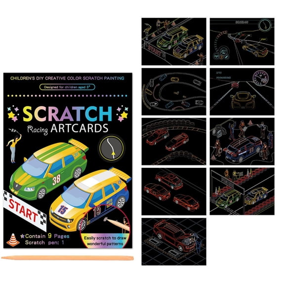 Oefntac Holiday Gift Scratch Paper Art Book,Drawing,Colorful,9PC Paper,1 Stylus Kit,Mixed Themes,Double Sided,Creative,Art,Home
