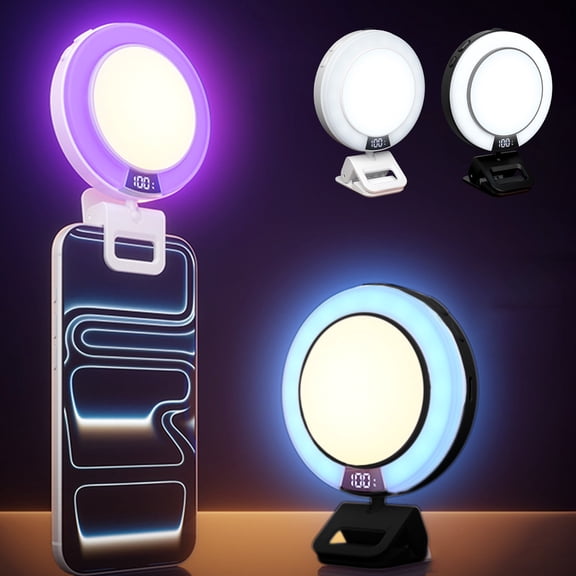 Oefntac Light LED Adjustable Selfie Light Phone Tablet Clip Soft Bright RGB Fill Lighting Portable Rechargeable Battery Real Time Display