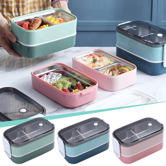 Oefntac Lunch Box for Women Stainless Steel Lunch Box Student Insulation Work Lunch Box Double-Layer Portable Large-Capacity Multi-Layer Lunch Box