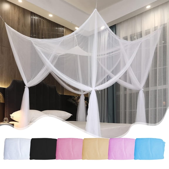 Oefntac Mosquito Net Four Sided Mosquito Net Outdoor Bed Cover Mesh Canopy Curtain Polyester Protective Breathable Full Queen King Indoor Outdoor Travel Home