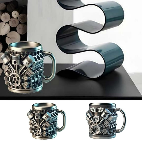 Oefntac Mug Personalized Stainless Steel Mug Engine Design for Car Enthusiasts Resin Coffee Cup Wine Tumbler Double Wall Insulated Gift Office Decoration
