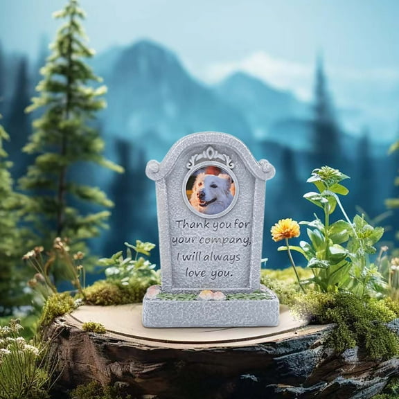 Oefntac Pet Tombstone Cute Pet Tombstone Memorial Outdoor Resin Pet Grave Marker Dog Cat Monument Garden Decor Loss Remembrance with Photo Insert 1PC