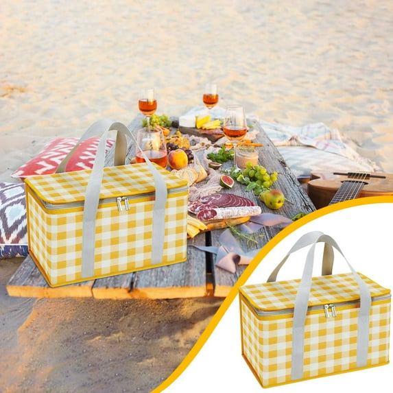 Oefntac Picnic Bag Picnic Cooler Lunch Bag Large,Insulated Travel Bento Tote,Thick Foam Leakproof Double Strap for Camping Outdoor BBQ Storage