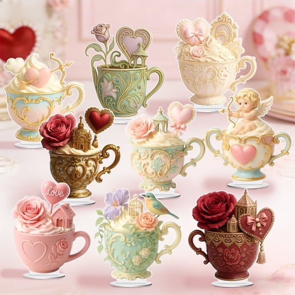 Oefntac Romantic Gifts for Her Valentines Day Heart Tea Cup Gift Set with Saucer Ceramic Romantic Decor Coffee Mug 10oz Anniversary Present Home Office Elegant Keepsake