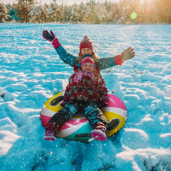 Oefntac Snow Tube Inflatable Snow Tube 32in Heavy Duty Sled Adults Kids Outdoor Winter Toy Frozen River Park Fun Quick Inflate Deflate PVC Handles