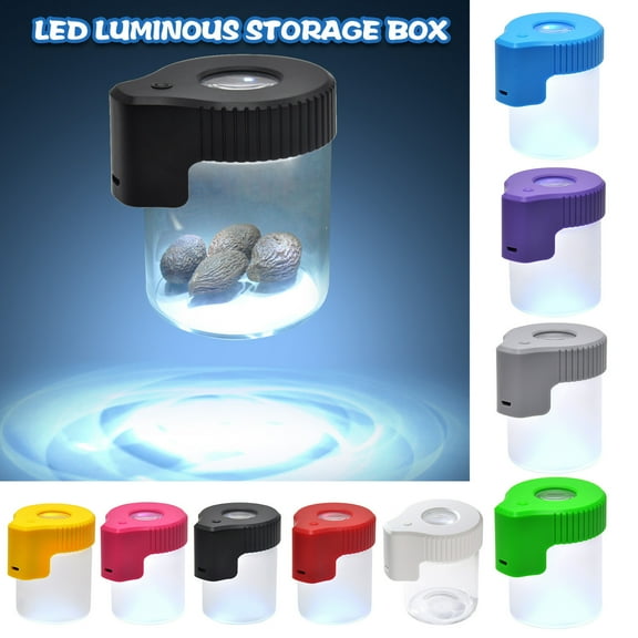 Oefntac Storage Container 155ml LED Sealed Storage Container Plastic Glass Jar USB Rechargeable Light Display Box Travel Size Portable Organizer for Home Kitchen Decoration Food Storage