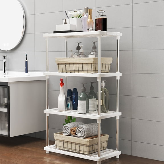 Oefntac Storage Shelves 4-Tier Storage Rack Standing Garage Shelving Unit with Metal Frame for Living Room,Bedroom,Home Office
