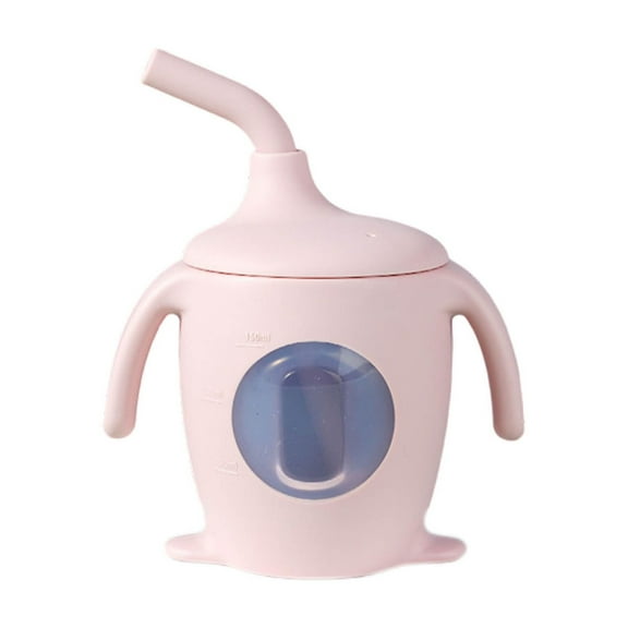 Oefntac Straw Cup Silicone Kids Straw Cup Food Grade Water Bottle BPA Free Leakproof Infant Learning Sippy Lid Handle Dishwasher Microwave Safe
