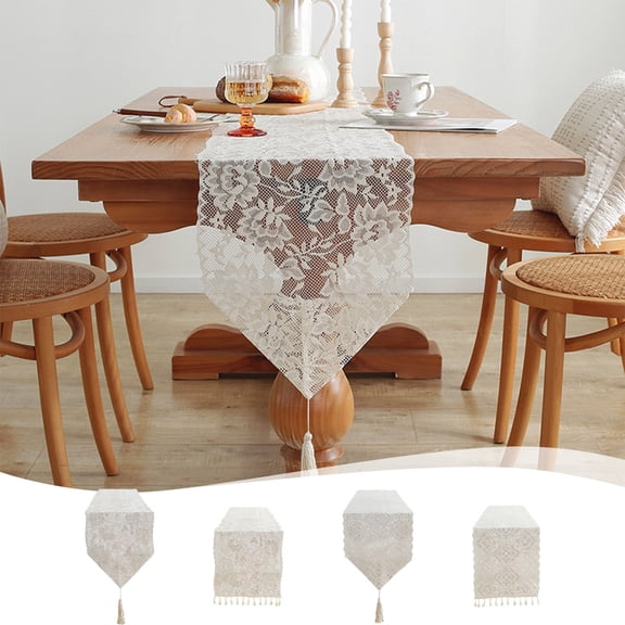 Oefntac Table Runner White Lace Tassel Table Runner Elegant Polyester Bohemian Decorative Dining Table Sideboard Wedding Sofa Shoe Cabinet Cover Rectangular