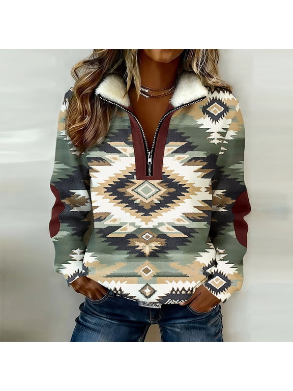 Tops for Women Colorblock Half Zip Sweatshirt Jacket Women Long Sleeve Elbow Patches Turn Down Collared Casual Fall Winter Streetwear Outerwear Top for Lounge and Relax