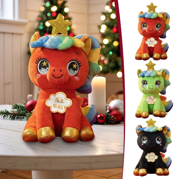 Oefntac Toy Wishing Horse Plush Toy Auspicious Red Soft Stuffed Doll Hanging Ornament Gift Decor Office Car Corporate Award Success Symbol