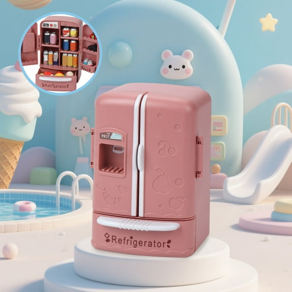 Oefntac Toys Mini Food Simulation Refrigerator Toy,Plastic,Beige,Blue,Pink,Red,12x8.5x5 in,Home Scene Decor,Role Play,Safe,Toys