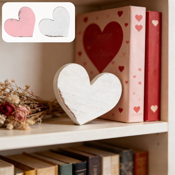 Oefntac Valentines Day Gifts Wooden Heart Tiered Tray Decor Distressed Tabletop Anniversary Valentine's Day Romantic