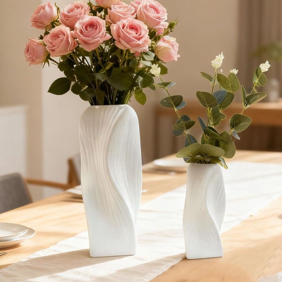 Oefntac Vase Plastic Vase Ceramic Appearance,White,Lightweight Durable,Non Fragile Easy Care,Tabletop Art Wedding Home Decoration