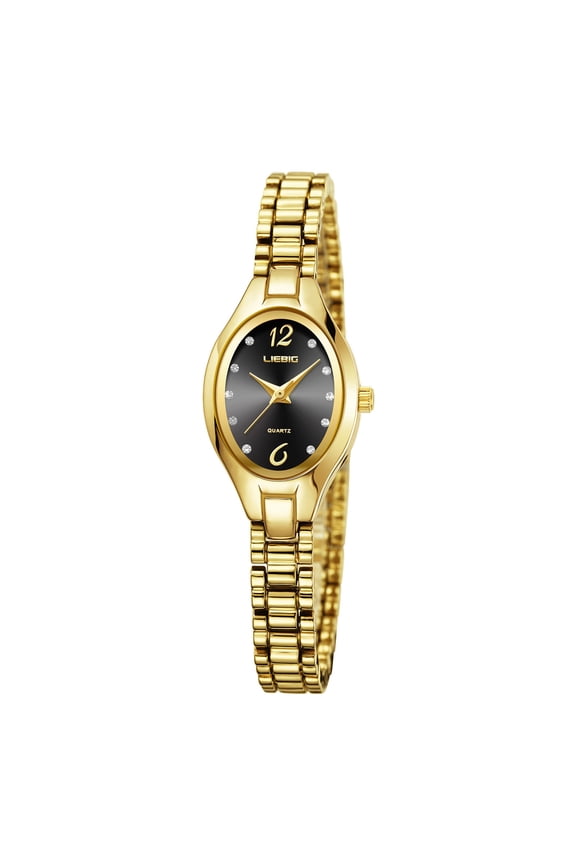 Watch Ladies Quartz Watch Black Mirror 0.8in Stainless Steel Gold Bracelet Lightweight Jewelry Diamond Indexes Luxury Daily Small Water Resistant