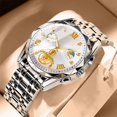 thumbnail image 1 of Oefntac Watch Men Quartz Watch Waterproof Alloy Roman Numeral Dial Silver Gold Strap Night Light Fashion Business Black Blue White Elegant Gift, 1 of 6