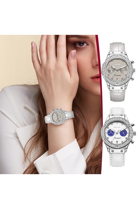 Watch Women Crystal Rhinestone Quartz Watch,Elegant Waterproof Date Display,Leather Strap Fashion,Luminous Hands,Gift Dress Wristwatch Accessory