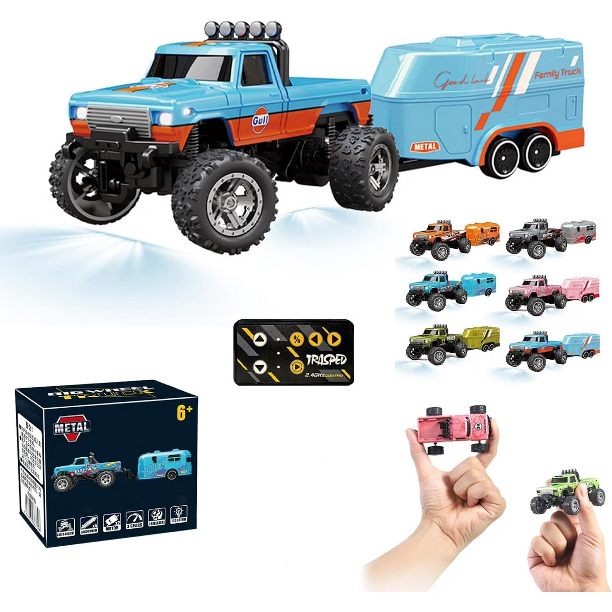 Oein Mini Rc Monster Truck, 1/64 Scale Alloy Rc Big Wheel Truck