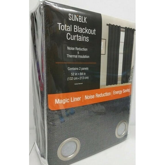 Oeko-Tex SunBlk Total Blackout Curtains Everly Charcoal 52x84 In. 2 Panels