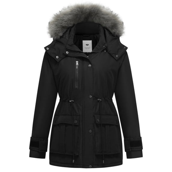 Oelise Women's Quilted Winter Coat Warm Puffer Jacket Thicken Parka with Removable Hood Black Small