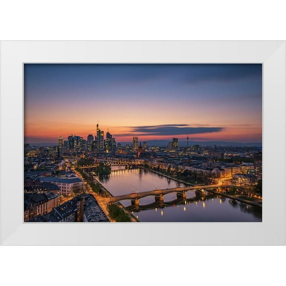 Oelschlegel, Robin 14x11 White Modern Wood Framed Museum Art Print Titled - Frankfurt Skyline At Sunset