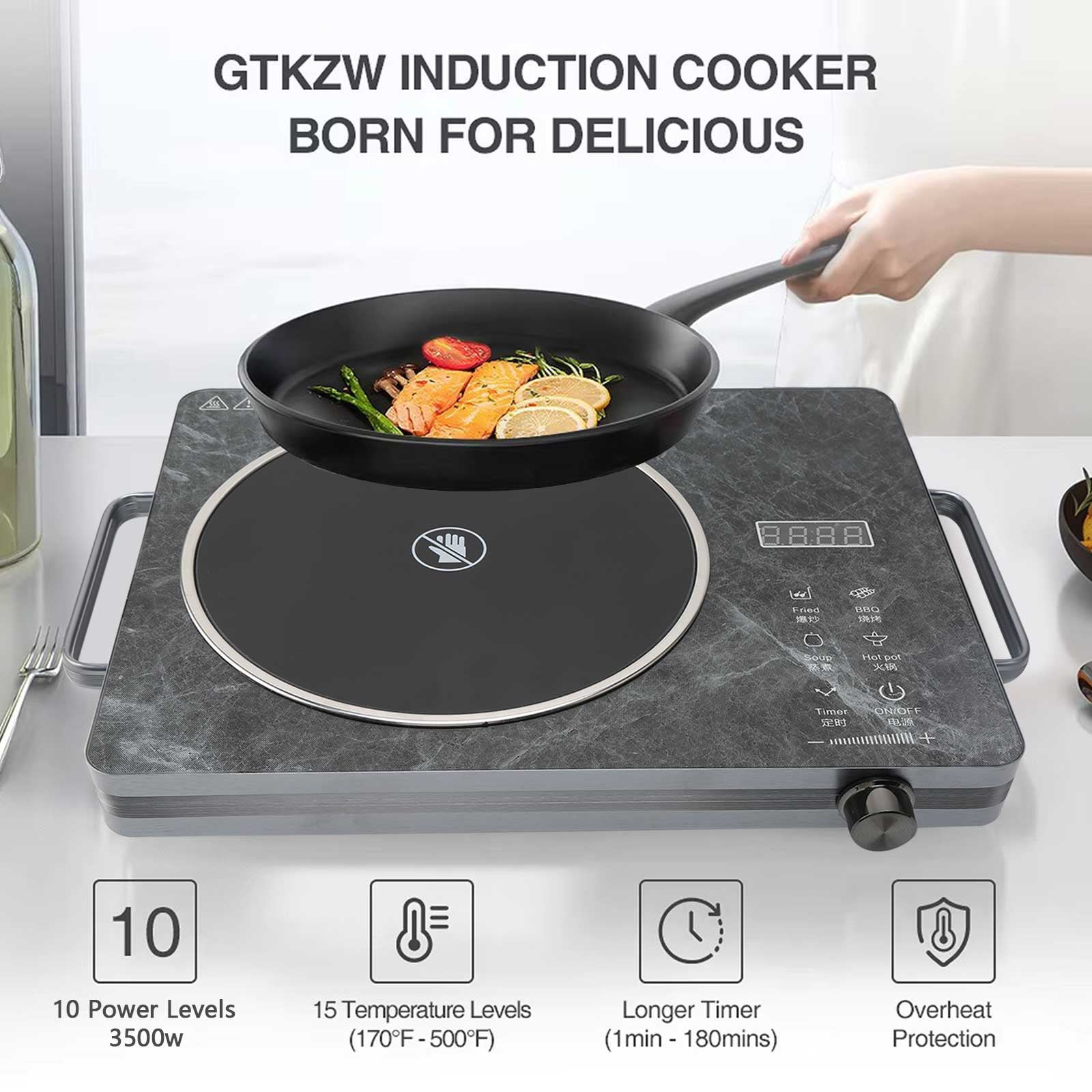 Oenbopo 3500W Electric Ceramic Stove,Portable Cooktop,Infrared Induction Cooker Hot Plate,with All Cookware,Heat-Up In 5S with Timer,LED Screen,One-piece Panel for Easy Cleaning