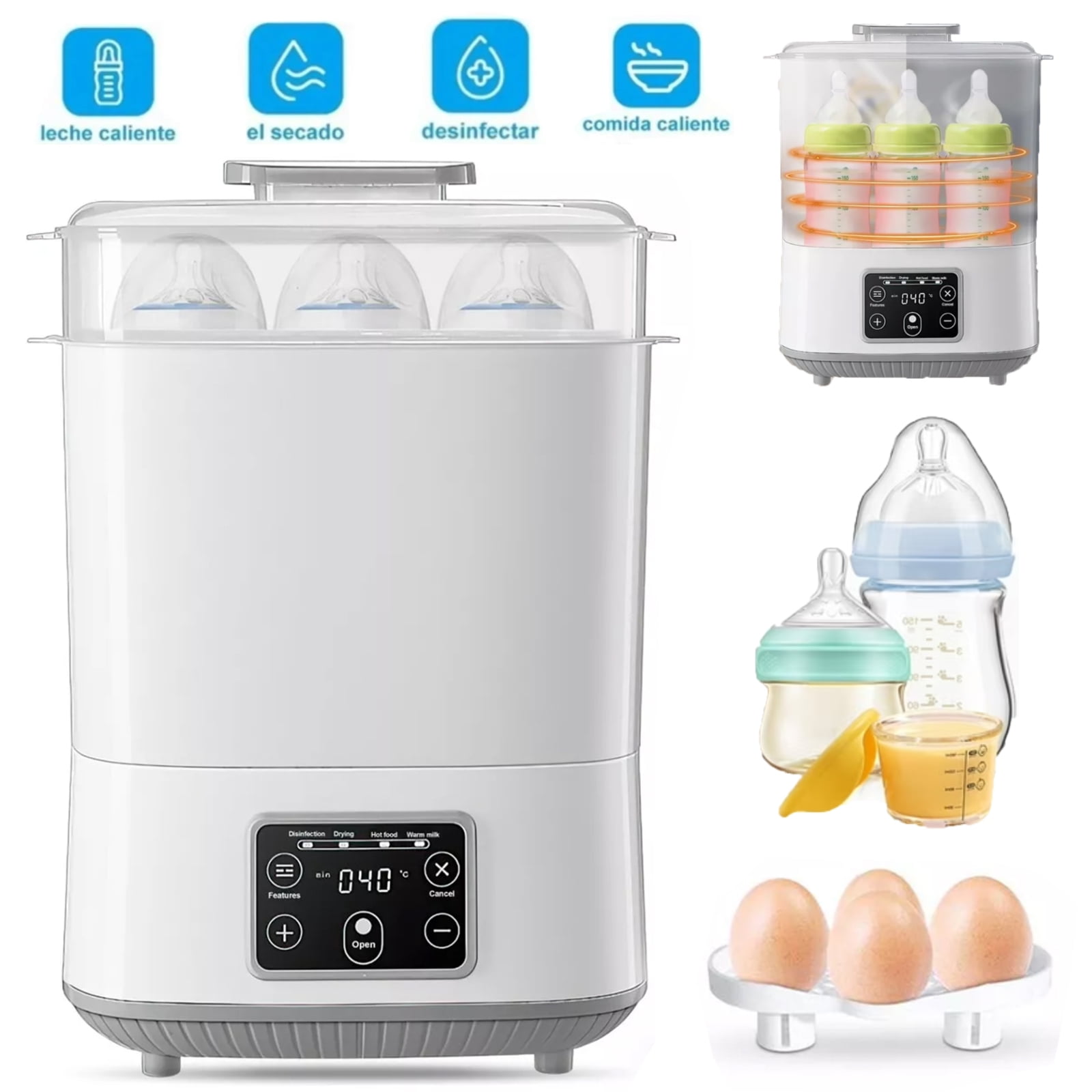 Oenbopo Baby Bottle Sterilizer and Dryer,Electric Steam Sterilization Machine,4-in-1 600W Large Capacity,for Pacifiers, Pump Parts, Warmer Milk,Heating Food, Auto-off,White