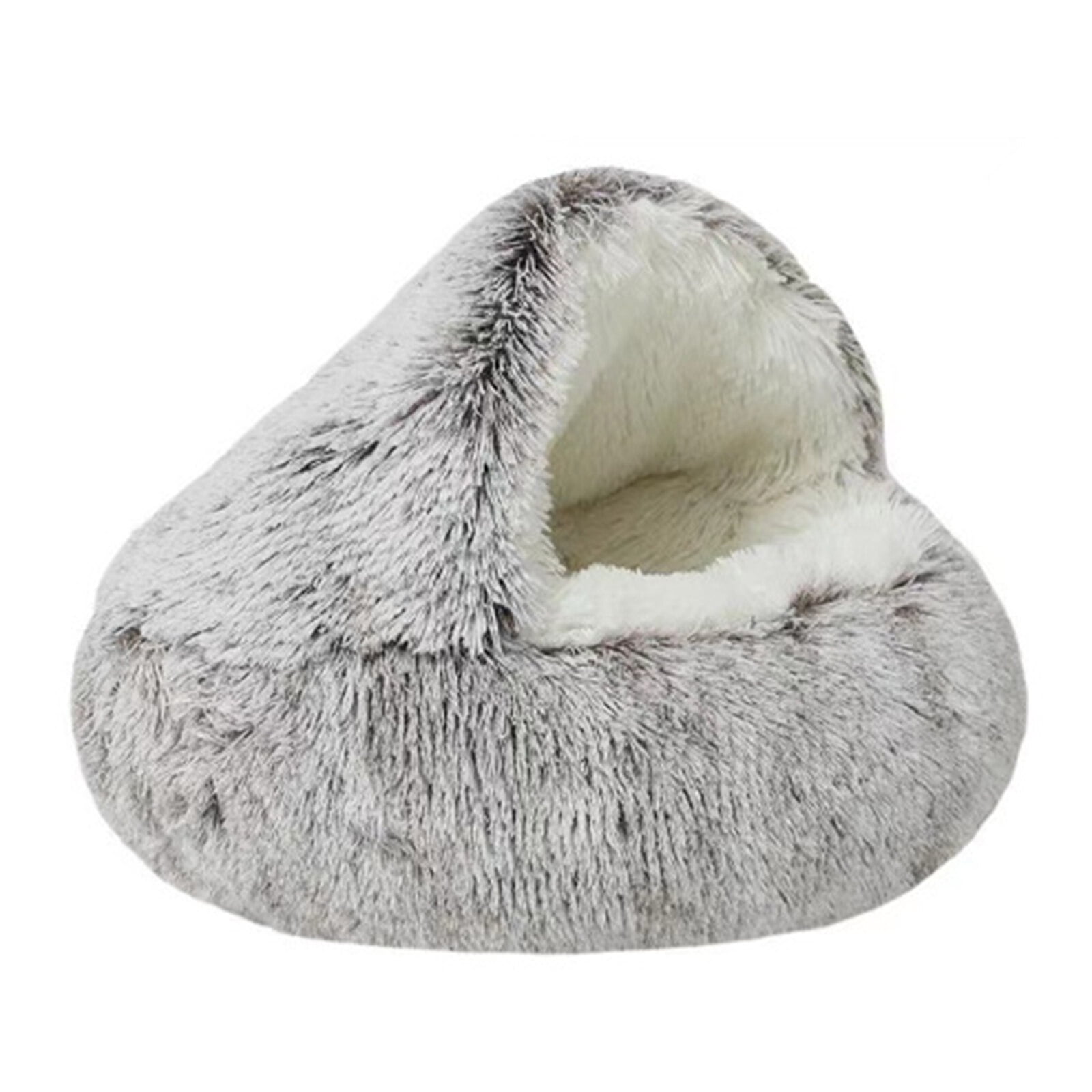 Oenbopo Cat Bed Round Soft Plush Burrowing Cave Hooded Cat Bed Donut