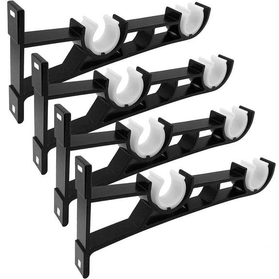 Oenbopo Curtain Rod Brackets, Heavy Duty Curtain Rod Hooks Black Double Curtain Rod Holder Brackets for Drapes Wall for 1 inch to 1.3 Inch Curtain Drapery Rod,4 Pack