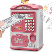 Oenbopo Electronic Piggy Bank, Mini ATM Password Money Bank Cash Coins Safe Bank Box for Kids, Great Birthday Gift Boys Girls(Pink)