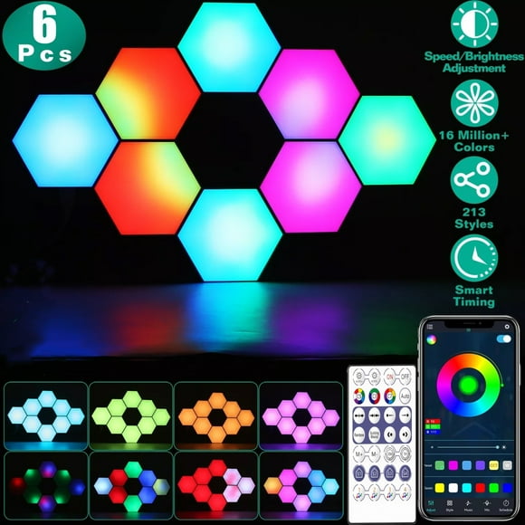 Oenbopo Hexagon Lights with Remote, 6PCS Smart DIY Hexagon Wall Lights, Dual Control Hexagonal LED Light Wall Panels with USB-Power, Geometry Hex Lights Touch Used in Game Room Decor, Party