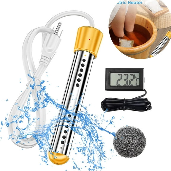 Oenbopo Immersion Water Heater, Electric Submersible Water Trough Heater Anti-scalding Bucket Heater & Tub Hot Water Portable Heater with Digital LCD Thermometer,Auto Shut-Off,Yellow