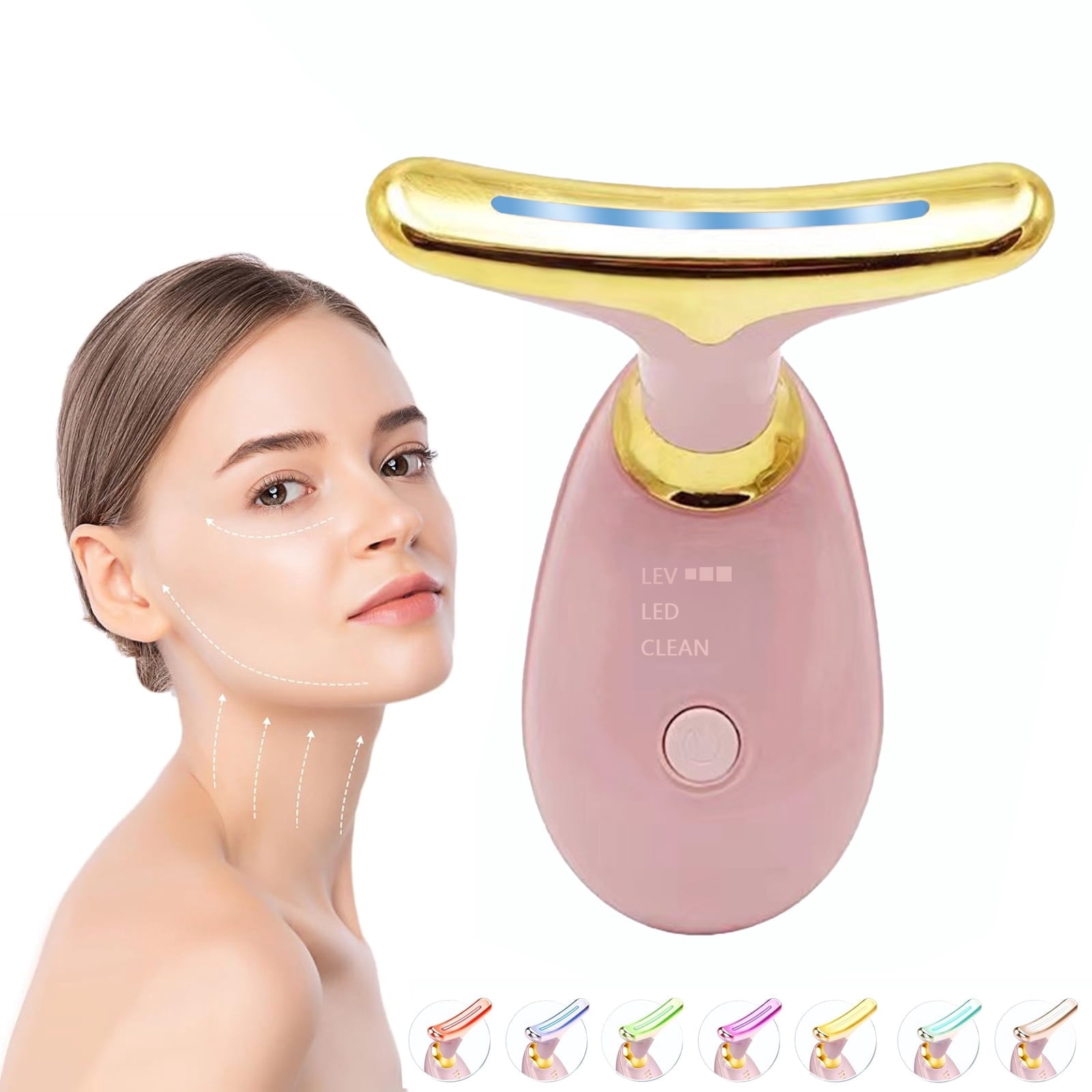 Oenbopo Red Light Therapy for Face, 7 in 1 LED Face Neck Lift Massager, Facial Massager Skin Rejuvenation Beauty Device, Anti Wrinkle Anti Aging Skin Care Tools, Pink