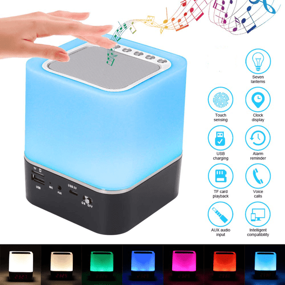 Oenbopo Night Light Bluetooth Speaker, Colorful Lights Touch Control Bedside Lamp Portable Table Lamp with Alarm Clock for Teenage Girls/Boys