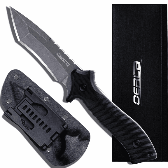 Oerla OLK-038B Tactical Fixed Blade Knife - 9.45in Overall with 440C Stainless Steel and Black G10 Handle Kydex Sheath