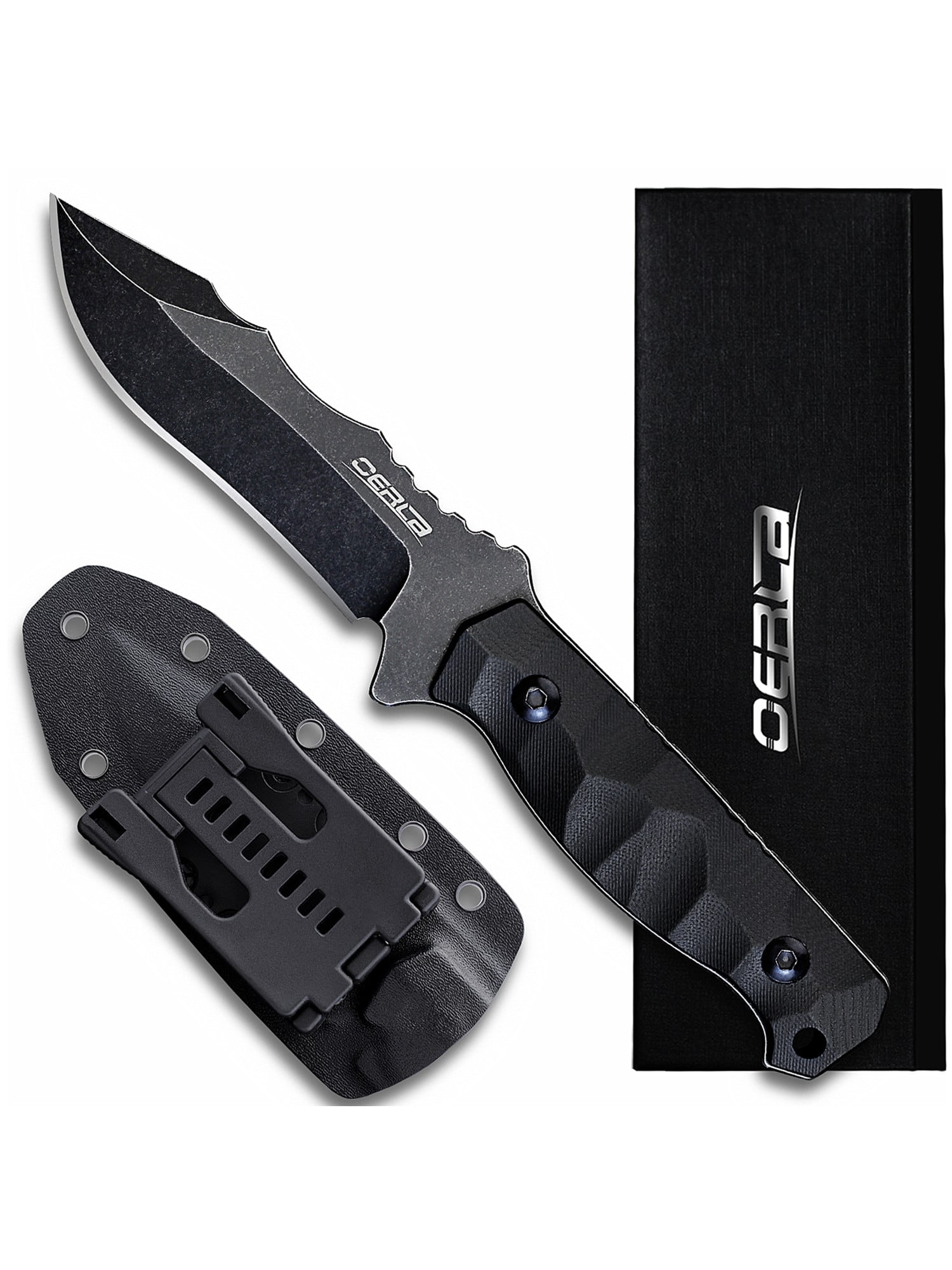 Oerla olk-037B Tactical Fixed Blade Knife 4.46-inch Blade with Black G10 Handle Waist Clip EDC Kydex Sheath