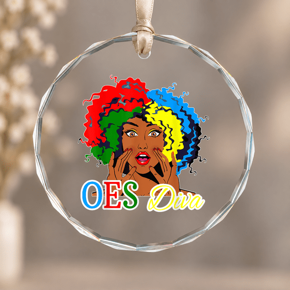 Oes Diva Sister Color Hair Eastern Star Mother's Day Christmas Ornament, Family Holiday Keepsake, Circle Glass Ornament