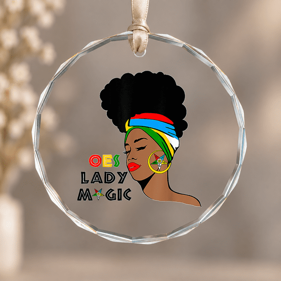 Oes Lady Magic Sister Order of the Eastern Star Mother's Day Christmas Ornament, Holiday Decor Gift, Circle Glass Ornament