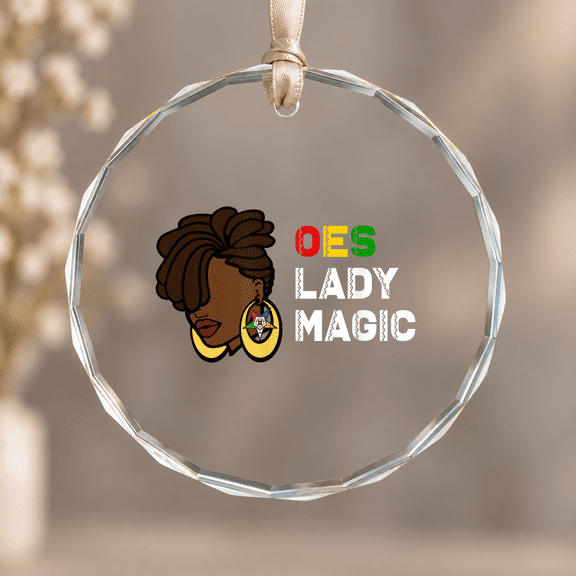 Oes Lady Magic Sister Order of the Eastern Star Mother's Day Christmas Ornament, Loved One Gift, Circle Glass Ornament