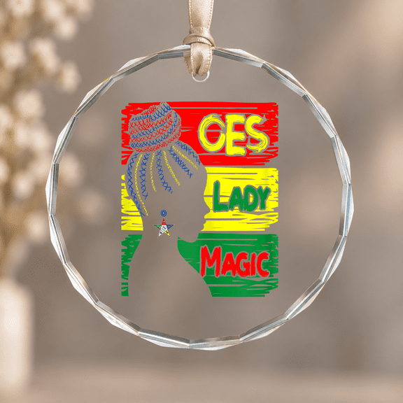Oes Lady Magic Sister Order of the Eastern Star Mother's Day Christmas Ornament, Seasonal Decor Gift, Circle Glass Ornament