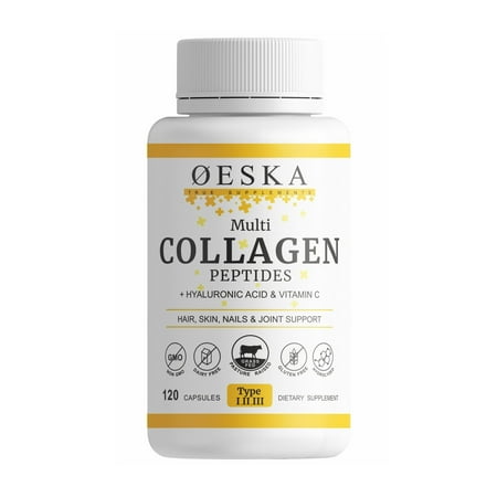 Oeska Multi Collagen Peptides Type 1,2,3 + Hyaluronic Acid & Vitamin C -120 capsules