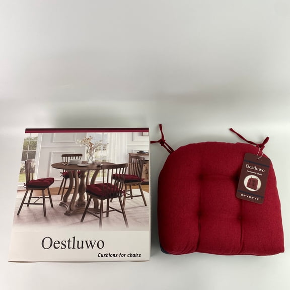 Oestluwo Cushions for chairs, kitchen chair cushion, indoor cushion with strap, quilted foam cushion, anti-skid cushion set of 4, 15.5 "x 15.5" x 4 ", red