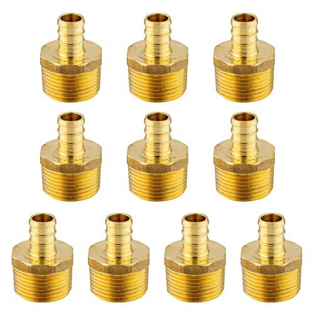 Of 10) Pex 1/2 Inch X 3/4 Inch NPT Male Adapter Brass Crimp Brass Fittings, ASTM F1807