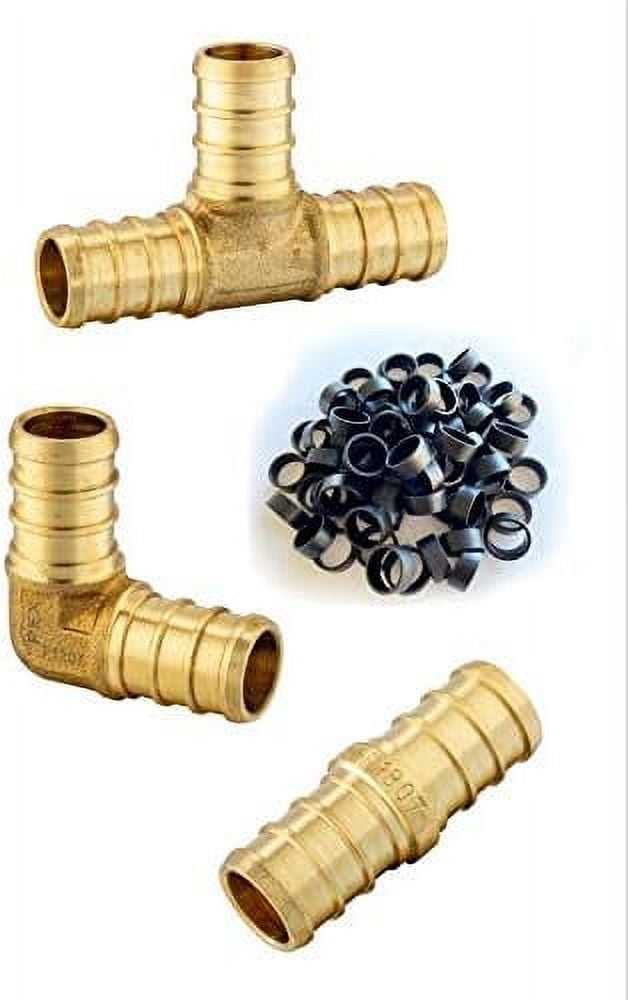 Of 100) 3/4 Inch Pex Crimp Brass Fitting & Copper Ring Mixes 70 Pieces