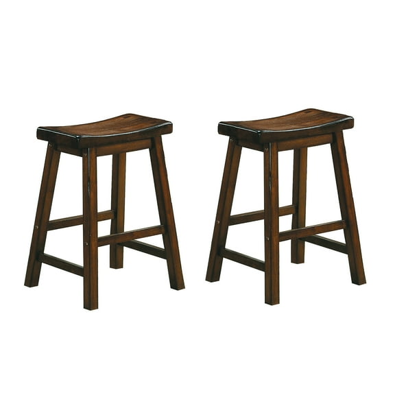 Of 2 24-inch Counter Height Stools, Saddle Seat, Solid Wood In Cherry Wood, Finish Seat For Dining Room