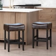 thumbnail image 1 of Of 2 26" Backless Counter Stools In Brown, Bonded Leather Seating, Comfortable Cushions, 2 Seat, Cushion, Hardwood Construction, 1 of 4