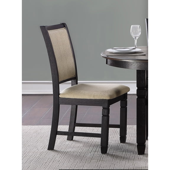 Of 2 Black Finish Dining Chairs, Beige Textured Upholstery, Wood Frame, Transitional Vibe 2pcs Wooden Wood, Fabric Seat,