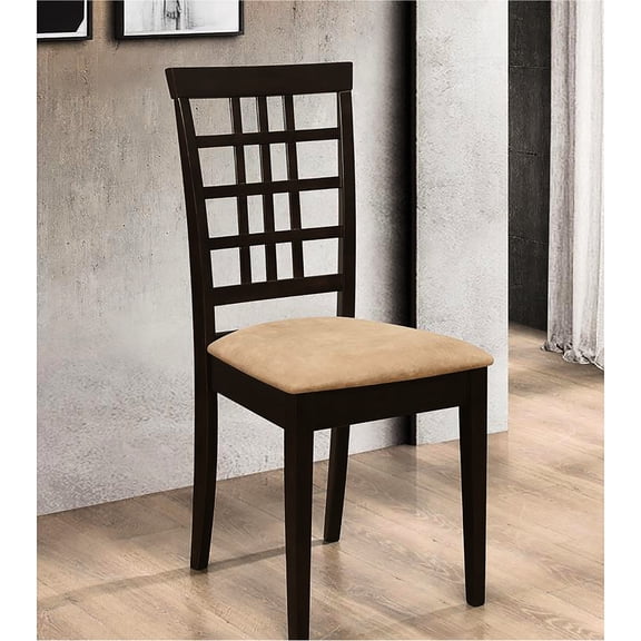 Of 2 Cappuccino Chairs With Beige Textiles - Geometric Back Design Side (2) Back, Comfortable Seating Pad Area